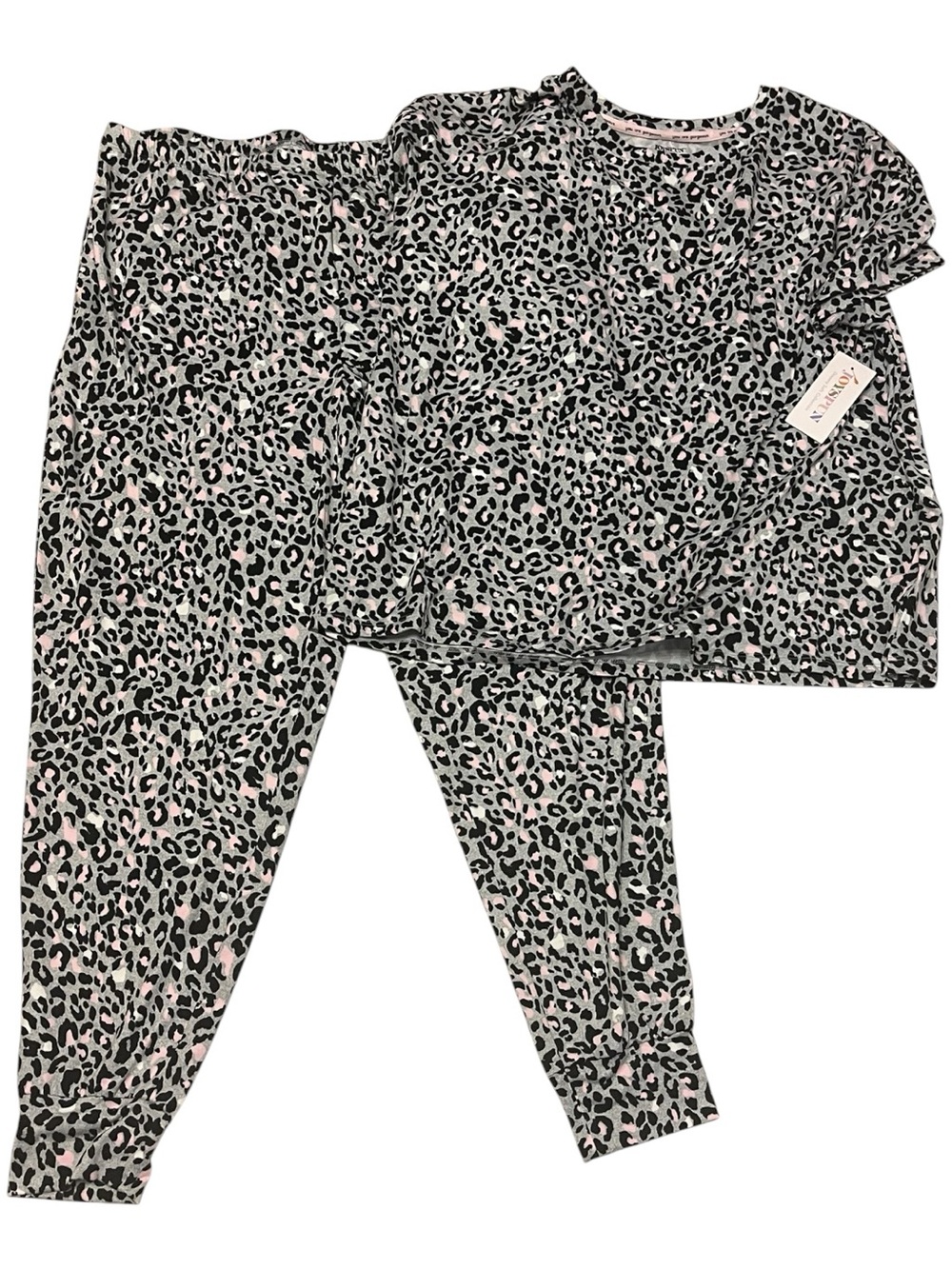 Leopard Print Short-Sleeve Pajama Set in Light Pink - Picture 2 of 4